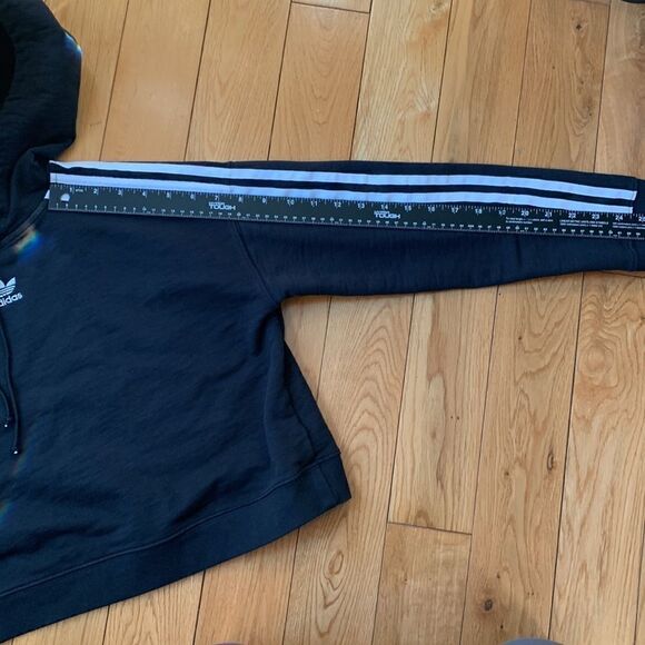 Adidas Crop Hooded Sweatshirt black with 3 stripes size small - Picture 6 of 11